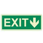 EXIT ze strzałką  - fotoluminescencyjny znak, płyta PVC 2 mm 300x120 mm
