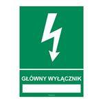 GŁÓWNY WYŁĄCZNIK ………………..,  płyta PVC 2 mm, 148x210 mm