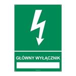 GŁÓWNY WYŁĄCZNIK ………………..,  płyta PVC 2 mm z dziurkami, 148x210 mm