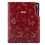 Kalendarz książkowy DESIGN dzienny A5 2025 polski - bordo - kwiaty 