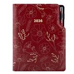 Kalendarz książkowy DESIGN dzienny A5 2026 polski - bordo - kwiaty 