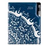 Kalendarz książkowy DESIGN dzienny A5 2026 polski - granatowy - ornament 