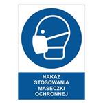 NAKAZ STOSOWANIA MASECZKI OCHRONNEJ  - znak BHP z dziurkami, 2 mm płyta PVC A5