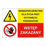 NIEBEZPIECZEŃSTWO DLA ŻYCIA PRZY... - WSTĘP ZAKAZNY!, ZNAK ŁĄCZONY,  płyta PVC 2 mm z dziurkami, 210x148 mm