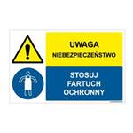 UWAGA NIEBEZPIECZEŃSTWO - STOSUJ FARTUCH OCHRONNY, ZNAK ŁĄCZONY, naklejka 95x60 mm