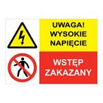 UWAGA! WYSOKIE NAPIĘCIE  - WSTĘP ZAKAZANY, ZNAK ŁĄCZONY, płyta PVC 1 mm, A4